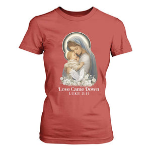 Christian Christmas T Shirt For Women Love Came Down Luke 2:11 TS14 Red Print Your Wear