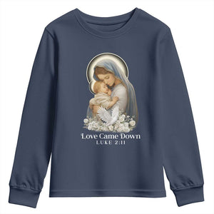 Christian Christmas Youth Sweatshirt Love Came Down Luke 2:11 TS14 Navy Print Your Wear