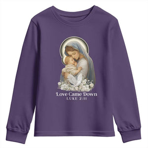 Christian Christmas Youth Sweatshirt Love Came Down Luke 2:11 TS14 Purple Print Your Wear
