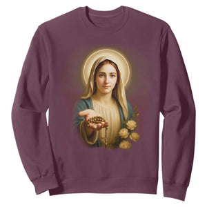 Virgin Mary Maria Sweatshirt Catholic Christian Faith TS14 Maroon Print Your Wear