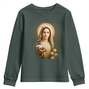 Virgin Mary Maria Youth Sweatshirt Catholic Christian Faith TS14 Dark Forest Green Print Your Wear