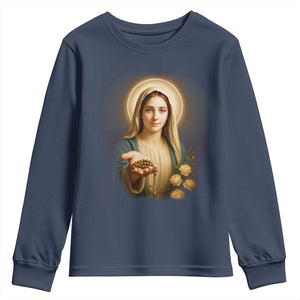 Virgin Mary Maria Youth Sweatshirt Catholic Christian Faith TS14 Navy Print Your Wear