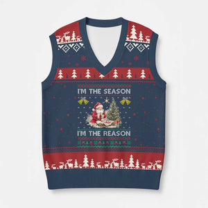 Jesus Xmas V-Neck Knit Sweater Vest Santa With Jesus Baby Reason Xmas TS14 Navy Red Print Your Wear