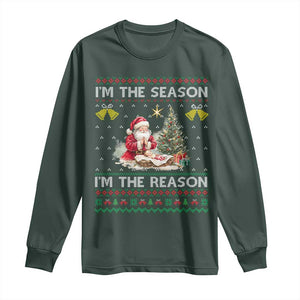 Jesus Christmas Long Sleeve Shirt Santa With Jesus Baby Reason Xmas TS14 Dark Forest Green Print Your Wear