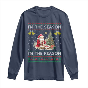 Jesus Christmas Long Sleeve Shirt Santa With Jesus Baby Reason Xmas TS14 Navy Print Your Wear