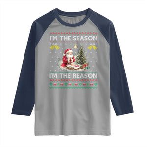 Jesus Christmas Raglan Shirt Santa With Jesus Baby Reason Xmas TS14 Sport Gray Navy Print Your Wear