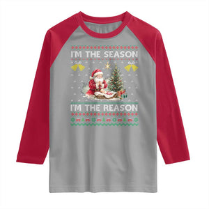 Jesus Christmas Raglan Shirt Santa With Jesus Baby Reason Xmas TS14 Sport Gray Red Print Your Wear