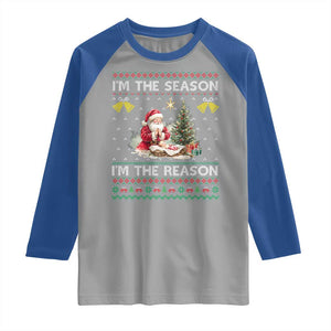 Jesus Christmas Raglan Shirt Santa With Jesus Baby Reason Xmas TS14 Sport Gray Royal Print Your Wear