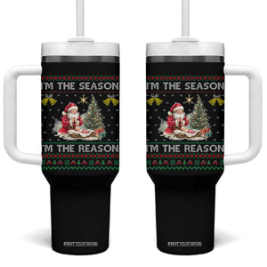 Jesus Christmas Tumbler With Handle Santa With Jesus Baby Reason Xmas TS14 One Size: 40 oz Black Print Your Wear