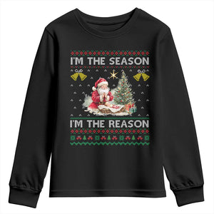 Jesus Christmas Youth Sweatshirt Santa With Jesus Baby Reason Xmas TS14 Black Print Your Wear