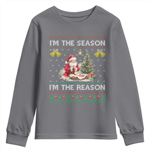 Jesus Christmas Youth Sweatshirt Santa With Jesus Baby Reason Xmas TS14 Charcoal Print Your Wear