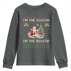 Jesus Christmas Youth Sweatshirt Santa With Jesus Baby Reason Xmas TS14 Dark Heather Print Your Wear