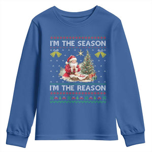 Jesus Christmas Youth Sweatshirt Santa With Jesus Baby Reason Xmas TS14 Royal Blue Print Your Wear