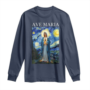 Virgin Mary Starry Night Long Sleeve Shirt Mother of Christ Catholic TS14 Navy Print Your Wear
