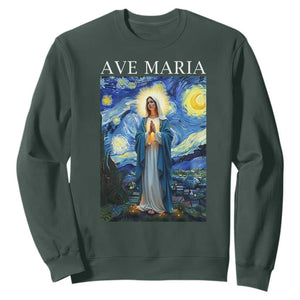 Virgin Mary Starry Night Sweatshirt Mother of Christ Catholic TS14 Dark Forest Green Print Your Wear