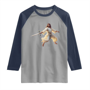 Funny Fencing Jesus Raglan Shirt Combat Sport Christan Lover TS14 Sport Gray Navy Print Your Wear