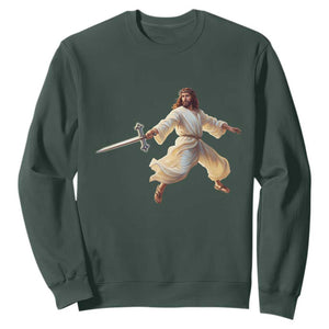 Funny Fencing Jesus Sweatshirt Combat Sport Christan Lover TS14 Dark Forest Green Print Your Wear