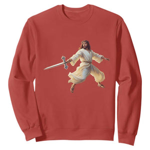 Funny Fencing Jesus Sweatshirt Combat Sport Christan Lover TS14 Red Print Your Wear