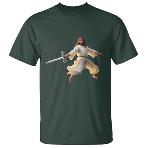 Funny Fencing Jesus T Shirt Combat Sport Christan Lover TS14 Dark Forest Green Print Your Wear