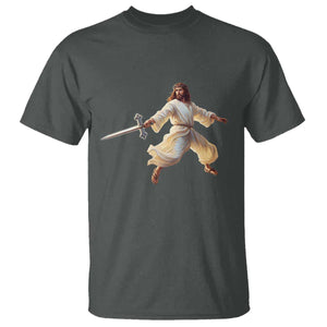 Funny Fencing Jesus T Shirt Combat Sport Christan Lover TS14 Dark Heather Print Your Wear