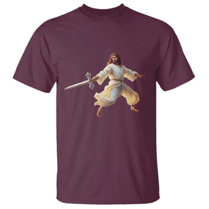 Funny Fencing Jesus T Shirt Combat Sport Christan Lover TS14 Maroon Print Your Wear