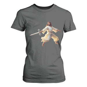 Funny Fencing Jesus T Shirt For Women Combat Sport Christan Lover TS14 Dark Heather Print Your Wear