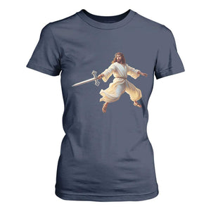 Funny Fencing Jesus T Shirt For Women Combat Sport Christan Lover TS14 Navy Print Your Wear