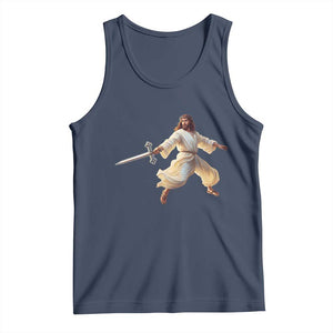 Funny Fencing Jesus Tank Top Combat Sport Christan Lover TS14 Navy Print Your Wear