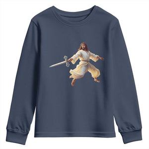 Funny Fencing Jesus Youth Sweatshirt Combat Sport Christan Lover TS14 Navy Print Your Wear