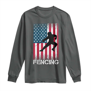 American Flag Fencing USA Patriotic Long Sleeve Shirt TS14 Dark Heather Print Your Wear
