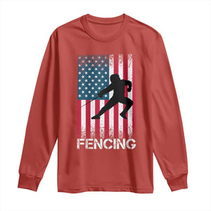 American Flag Fencing USA Patriotic Long Sleeve Shirt TS14 Red Print Your Wear
