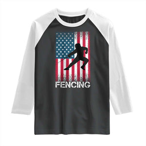 American Flag Fencing USA Patriotic Raglan Shirt TS14 Black White Print Your Wear