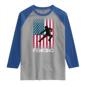 American Flag Fencing USA Patriotic Raglan Shirt TS14 Sport Gray Royal Print Your Wear