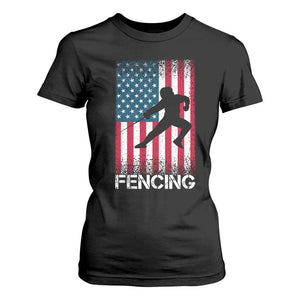 American Flag Fencing USA Patriotic T Shirt For Women TS14 Black Print Your Wear
