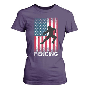 American Flag Fencing USA Patriotic T Shirt For Women TS14 Purple Print Your Wear