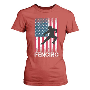 American Flag Fencing USA Patriotic T Shirt For Women TS14 Red Print Your Wear