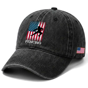American Flag Fencing USA Patriotic Washed Cotton Baseball Cap TS14 Print Your Wear