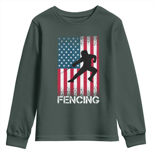 American Flag Fencing USA Patriotic Youth Sweatshirt TS14 Dark Forest Green Print Your Wear