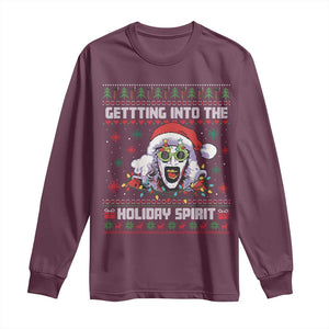 Terrifier Santa Christmas Long Sleeve Shirt Getting Into The Holiday Spirit Horror Movie TS14 Maroon Print Your Wear