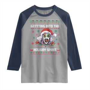 Terrifier Santa Christmas Raglan Shirt Getting Into The Holiday Spirit Horror Movie TS14 Sport Gray Navy Print Your Wear