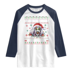 Terrifier Santa Christmas Raglan Shirt Getting Into The Holiday Spirit Horror Movie TS14 White Navy Print Your Wear