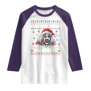 Terrifier Santa Christmas Raglan Shirt Getting Into The Holiday Spirit Horror Movie TS14 White Purple Print Your Wear