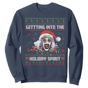 Terrifier Santa Christmas Sweatshirt Getting Into The Holiday Spirit Horror Movie TS14 Navy Print Your Wear