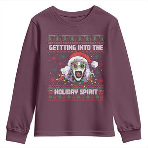 Terrifier Santa Christmas Youth Sweatshirt Getting Into The Holiday Spirit Horror Movie TS14 Maroon Print Your Wear