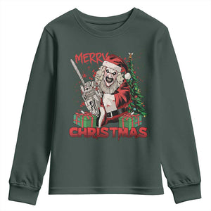 Terrifier Santa Christmas Horror Movie Youth Sweatshirt TS14 Dark Forest Green Print Your Wear