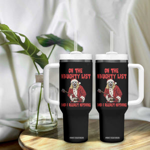 Terrifier Santa Christmas Movie Tumbler With Handle On The Naughty List And I Regret Nothing TS14 Print Your Wear