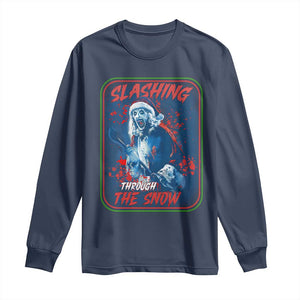 Terrifier Santa Christmas Long Sleeve Shirt Slashing Through The Snow TS14 Navy Print Your Wear