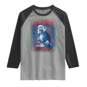 Terrifier Santa Christmas Raglan Shirt Slashing Through The Snow TS14 Sport Gray Black Print Your Wear