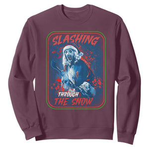 Terrifier Santa Christmas Sweatshirt Slashing Through The Snow TS14 Maroon Print Your Wear