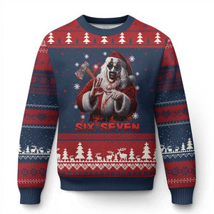 67 Terrifier Santa Horror Xmas Ugly Christmas Sweater Funny Six Seven Meme Holiday Movie TS14 Navy Red Print Your Wear